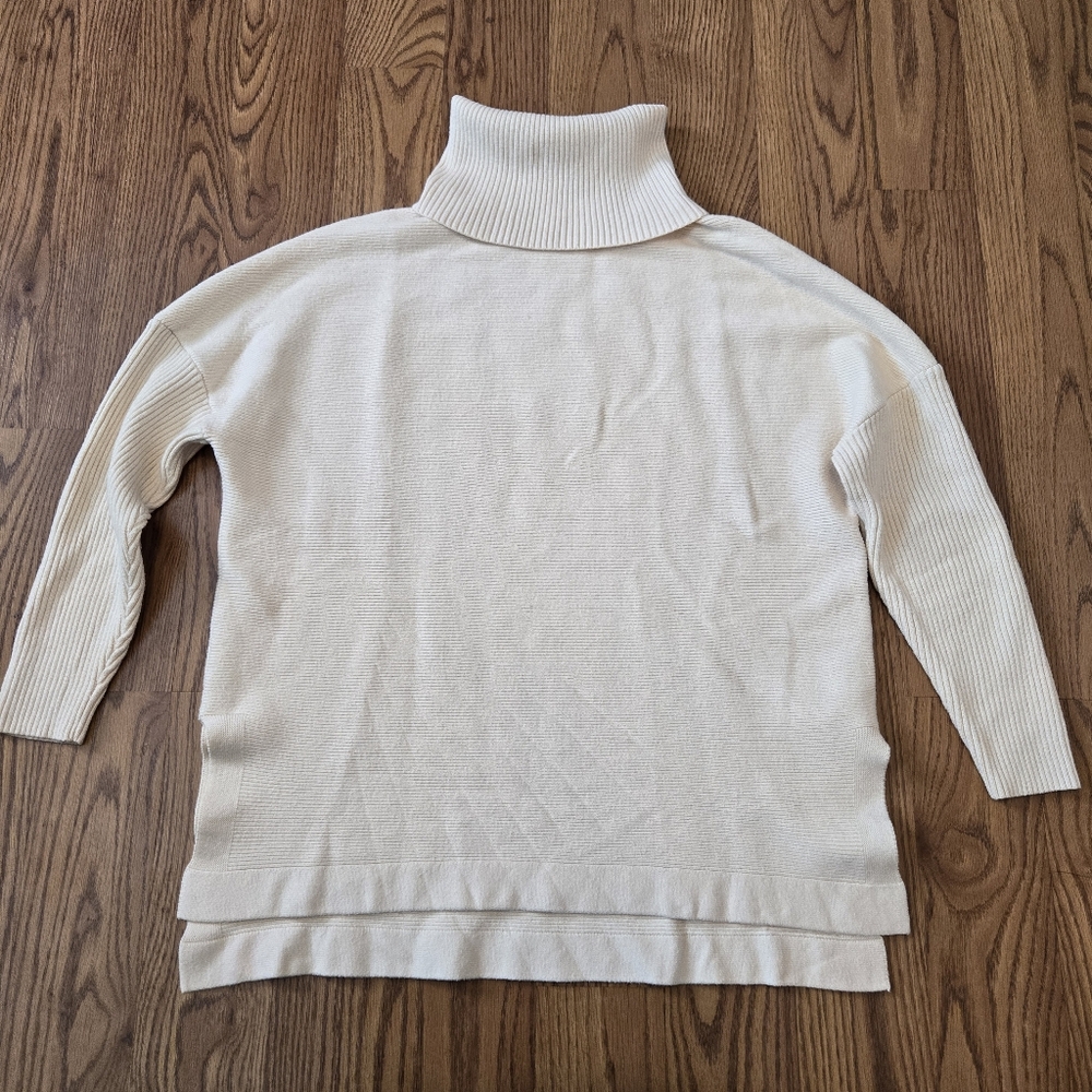 Lillusory Cream Turtleneck Sweater Side Slits Oversized Casual Work Classic XS - Picture 3 of 13